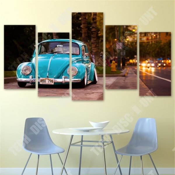 TD® LB20420 Canvas Väggkonstbilder Vardagsrum Tryckt affisch 5 delar Volkswagen Beetle Bilmålningar Moderna heminredningsramverk
