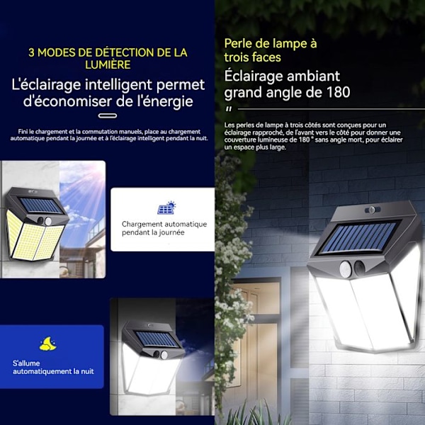 TD® Solcellevæglampe 34 LED bevægelsessensor solcellelampe til udendørs brug med bred synsvinkel til have terrasse vandtæt