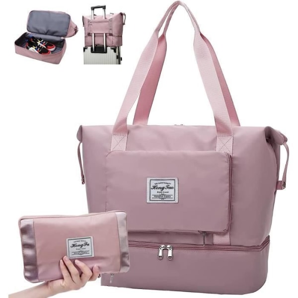 Resväska, hopfällbar duffelväska med våtfack och skofack, 36L bärbar handväska, rosa