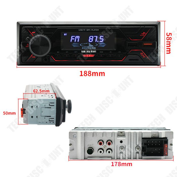 TD® Bluetooth bilradio 12v monolingual kort MP3-afspiller med ISO-interface dobbelt USB bluetooth FM-radio med hurtig opladning