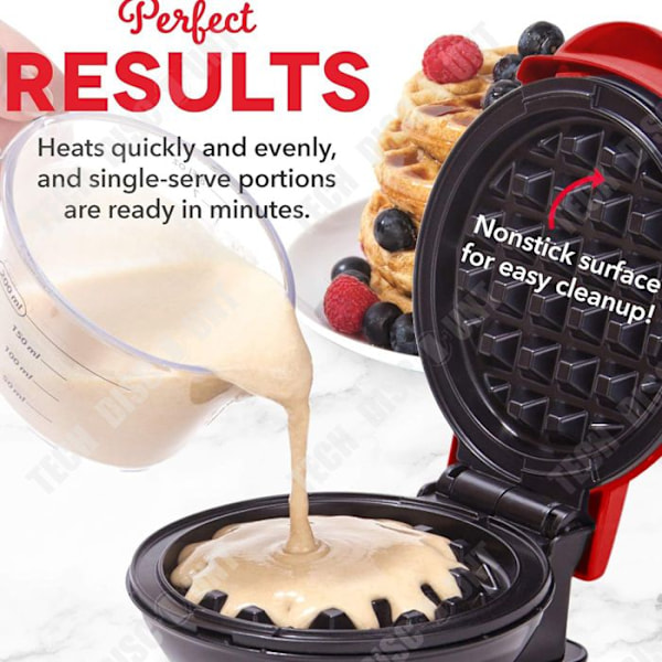 TD® Mini Waffle Maker Aamiaiskone Pyöreä Vohvelikone Pyöreä Pannukakkukone Sandwitchkone Aamiaiskone Punainen 350W