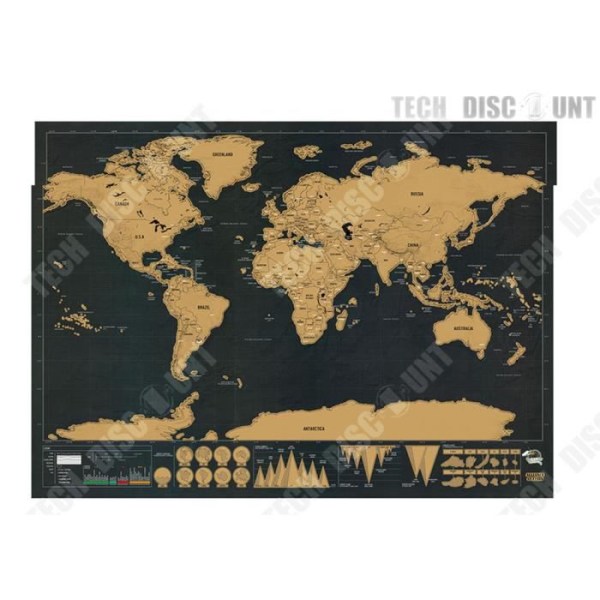 TD® Scratch Map/ Dekoration, Large Gold &amp; Black Scratch Map/ World Scratch Map Black