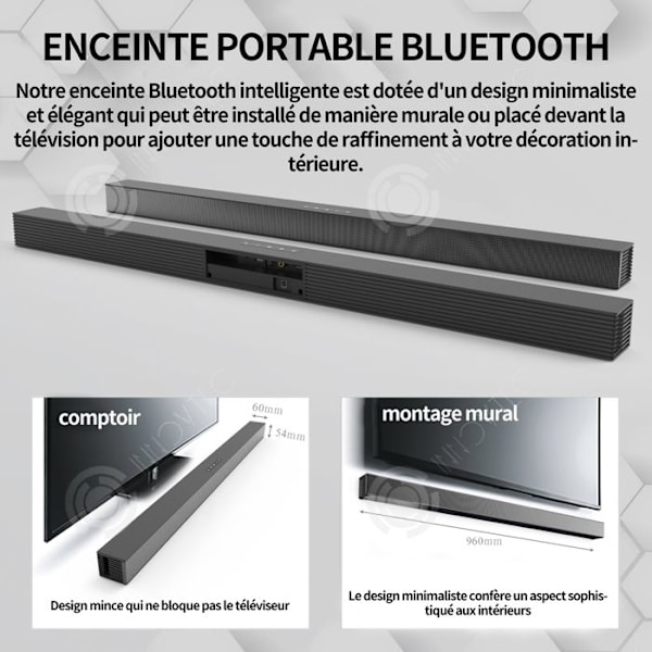 INN Bluetooth-kaiutin älykäs langaton kaiutin 4 kaiutinta 10m 5.0 bluetooth 2402MHz-2480MHz 960x60x54mm 15v musta Svart