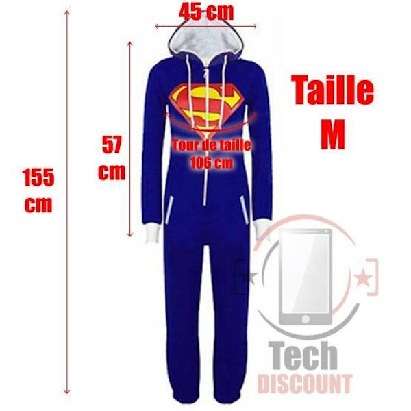 TECH DISCOUNT® - Sininen Superman DC Comics -sankari naisten ja tyttöjen huppariyöasu koko M pehmeä ja mukava yksiosainen. Blå