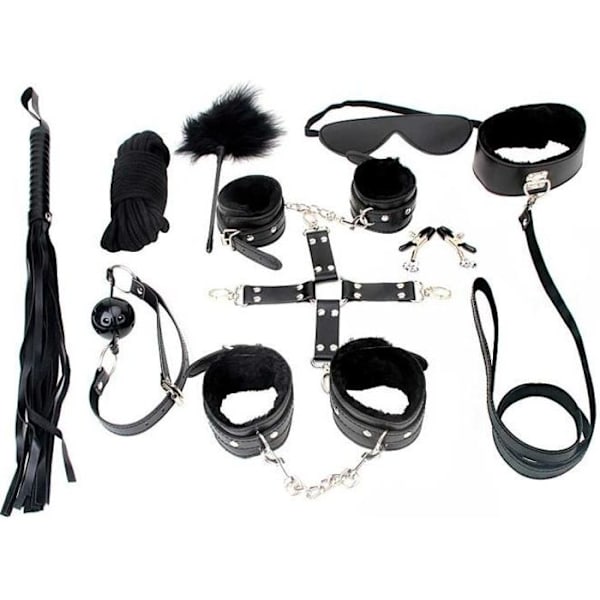Bondage-sæt - Uspecificeret - 7 dele - Blød og behagelig - Justerbar størrelse - Læder og nylon Svart