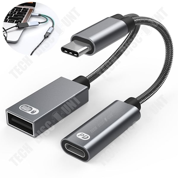 TD® Monitoiminen kaksiosainen harmaa 60W nopea lataus type-c usb otg -sovitin iPad-pelien pelaamiseen