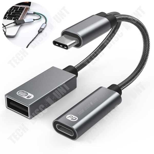 TD® Multifunktionel to en adapter grå 60W hurtigopladning type-c til usb otg til at spille spil på iPad