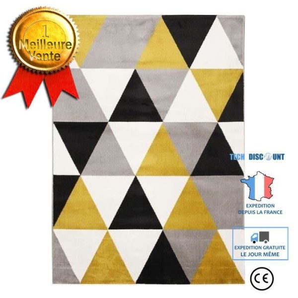 TD® Stue tæppe i geometrisk form - 120 x 160 cm - Polypropylen - Gul