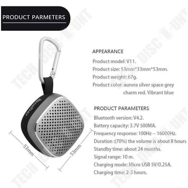 TD® Bluetooth-højttaler til bil - Bærbar højttaler - Mobil højttaler - Bluetooth-højttaler i grå argent.