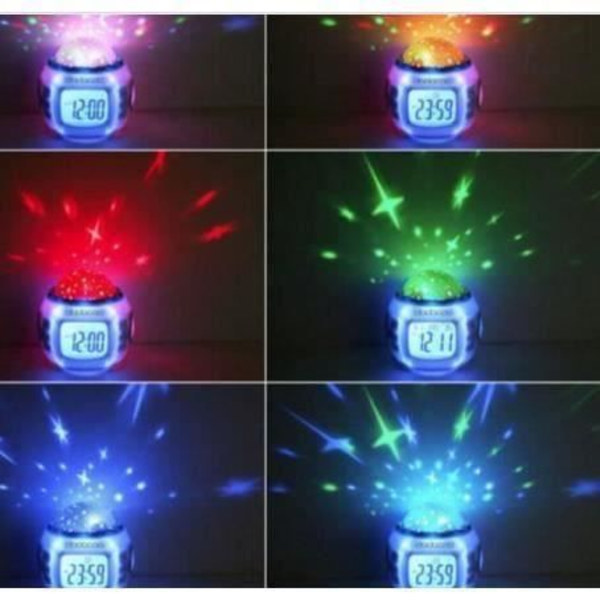Projektor Radio Väckarklocka Star LED LCD Alarm Musik Termometer Pr Cateau Christmas Starry Sky LED Väckarklocka för barn