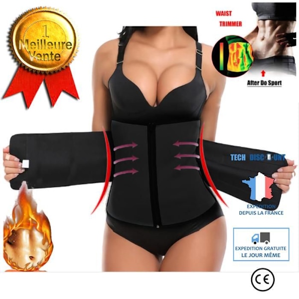 Justerbar svettbälte Svart neopren Tummy bälte med dragkedja för viktminskning, sport