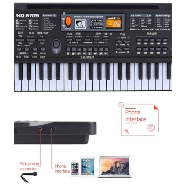 Flerfunktions elektronisk musikklaviatur 61 tangenter Multifunktionell klaviatur Orgel Mikrofon Simulering Piano Barnleksaker