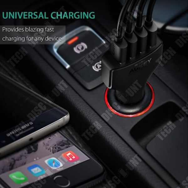 TD® Biloplader med fire porte hurtig opladnings USB-kabel praktisk tilslutning cigarettænder elektronisk batteri
