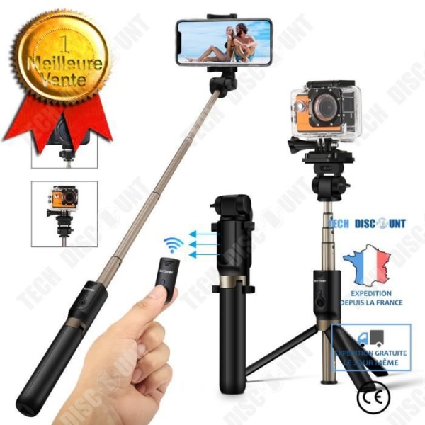 Selfie stick - TD® - Infällbar - Kompatibel 3,5 till 6 tum - Aluminiumlegering - Bluetooth Svart