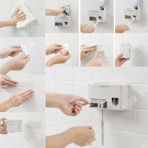 TD® Tandkrämshållare Monterad Automatisk Dispenser Väggmonterad Tandborsthållare Förvaring Badrum Dusch Renlighet Bekvämt