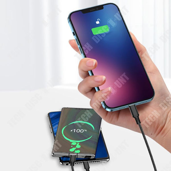 TD® Latauskaapeli 1.2M 3-in-1 nopea latauskaapeli matkapuhelimelle, punottu datakaapeli yhdestä kolmeen
