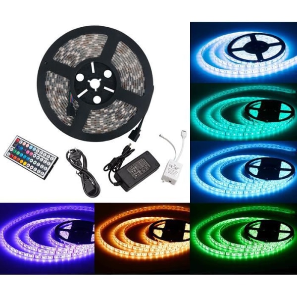 AST 5050 RGB Strip Lights - 5 m - 300 lysdioder + adapter + 5A 12V strömförsörjning + 44-knapps infraröd fjärrkontroll