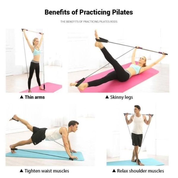 SURENHAP Elastic Resistance Bands Portable Pilates Bar Exercise Pilates Bar med Foot Loop Body Workout Toning Bar