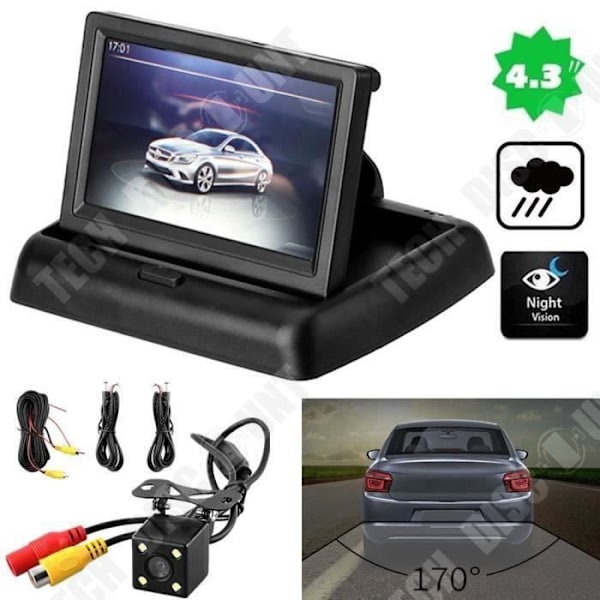 TD® Bilkamera med 170 ° HD + 4,3 tommer bakkamera LCD monitor med nat-syn - bageste radar til parkering