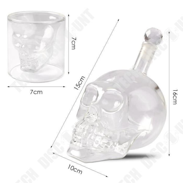 TD® Set med 6 whiskyglas + karaff vincocktail dödskalle flaska transparent 700ml Shooter bar middag halloween service