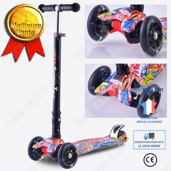TD® Scooter lysende børnetrottinette cykel motor køre 3 hjul stilfærdig multicolor læring solid foldbar justerbar
