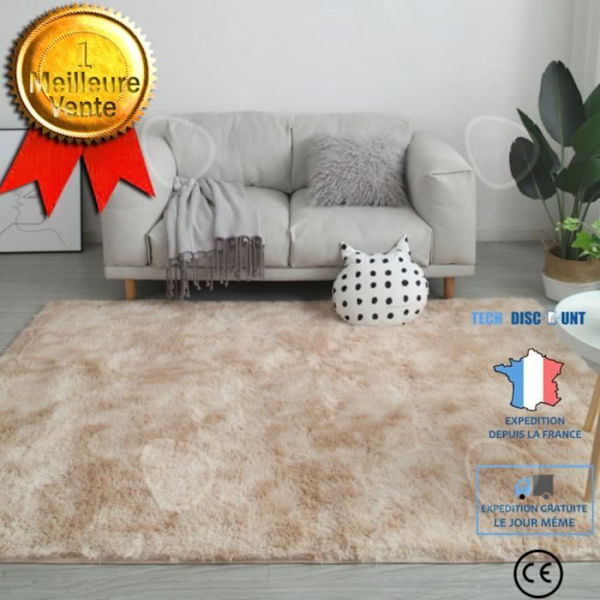 CONFO® Shaggy Stue Tæppe 200 x 300 cm Beige indendørs dekoration stue udendørs soveværelse skridsikker moderne komfort vaskbar mac