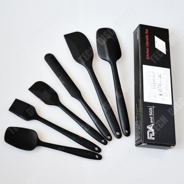 TD® 6-delat set silikonspatel oljeborste köksredskapsverktygssats svart non-stick matlagningssked