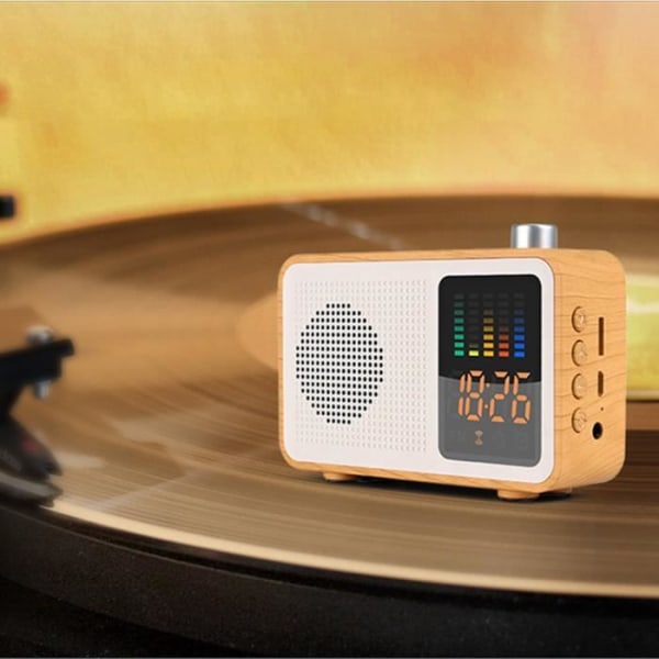 MIABOO Retro Wood Color Trådlös Bluetooth-högtalarradio med tidsdisplay MZH90223283BW
