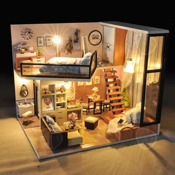 C® DIY LED Dollhouse Dockhus Miniatyr trämöbler Kreativ leksak Julklapp