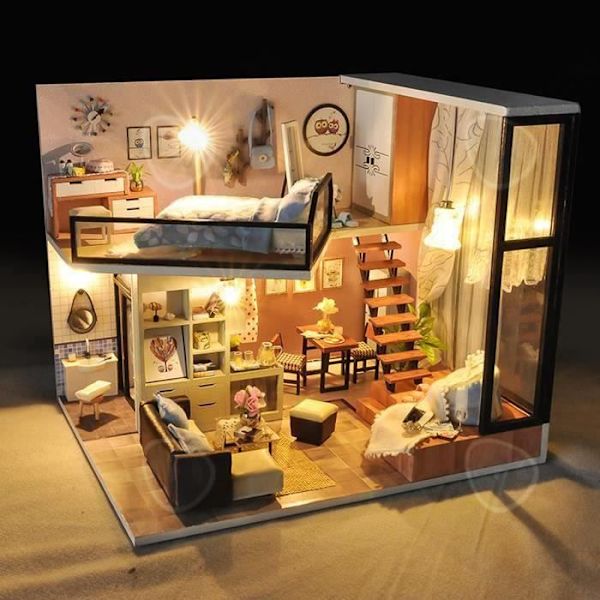 C® DIY LED Dukkehus Miniature Træ Møbel Legetøj Kreativ Gave Jul