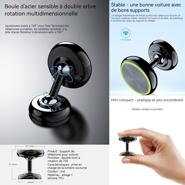 TD® 2 Universelle Magnetiske Rotationsholdere til 360° til Bil for PDA GPS Smartphone - Hvid eller Sort Rund - Æstetisk - Magnet
