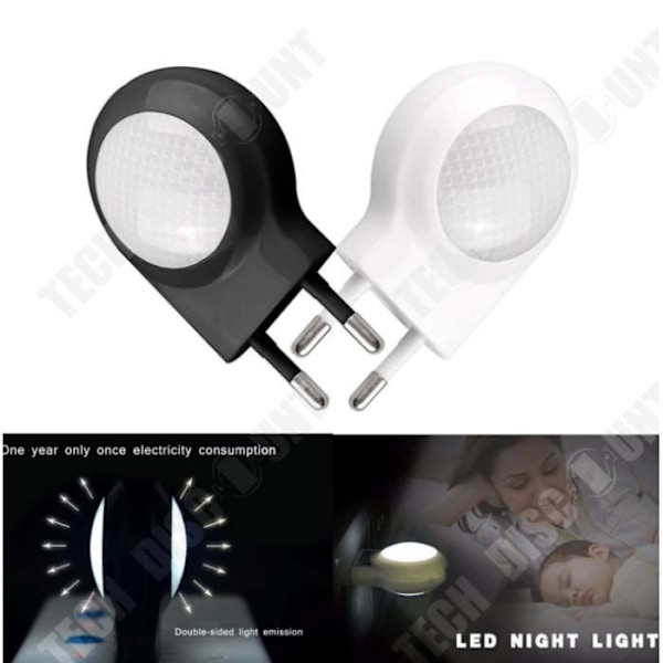 TD® 0.7W Mini Natte LED med Lysføler, Automatisk Sensor, Til Børneværelser, Hvid, 2 Stk.