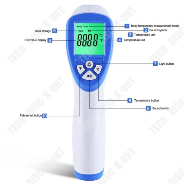 TD® Infraröd panntermometer Människokroppstermometer Beröringsfri termometer Hem Full engelsk temperaturpistol