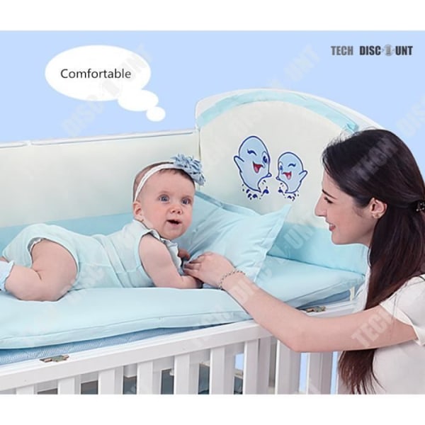 TD® Blå sängkläder för baby i tvättbar bomull 5 delar för vagga barnrum nyfödd vård hygien design baby