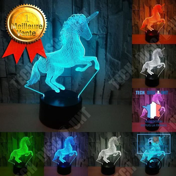 TD® Unicorn 3D LED 7 färger Nattljus LED-bordslampa USB-barnlampor som hemdekorationer
