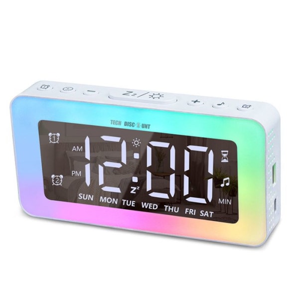 LED vækkeur - TD - Multifunktion - Justerbar lysstyrke - 8 farver - Dobbelt alarm 8 justerbara färger