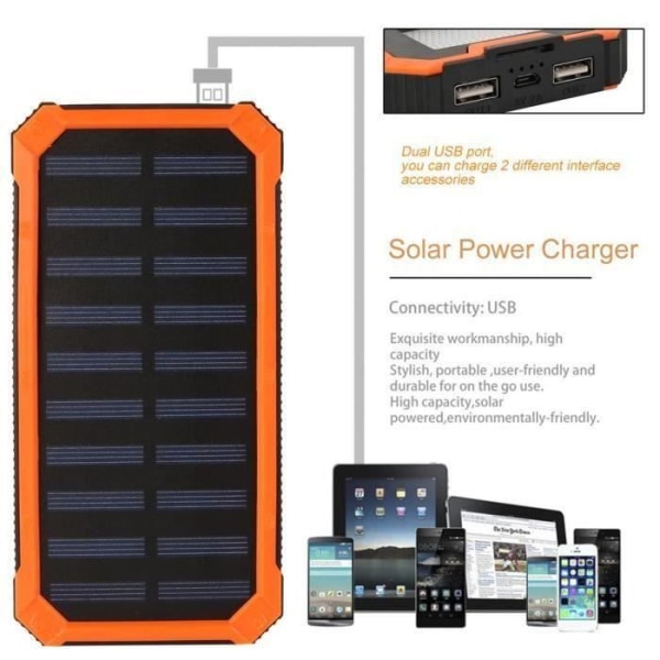 TE 10000 Mah Power Bank Universal Solar Externt Batteri Camping Vandring Med Led-lampa Dual Usb - TENHP0220A0052
