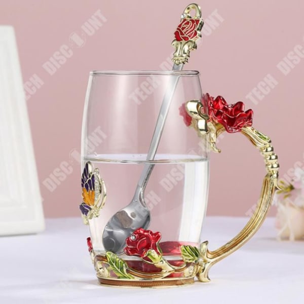 TD® Glas blomma tekopp Europeisk stil kreativ rosa emaljfärg hög temperatur färg vattenkopp present