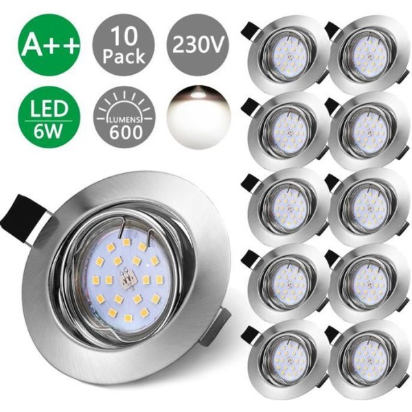 Bojim Set med 10 LED infällda spotlights, 10 x 6W GU10 Neutral Vit 4500K 600lm Eqv.54W, Taklampa 30° Justerbar 230V IP20 82Ra
