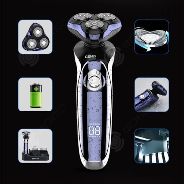INN® Multifunktionel 4D LCD Elektrisk Barberskraber, Vaskbar, Fuld Krop, LED Skærm, Genopladelig Barberskraber til Mænd, 3 Blade