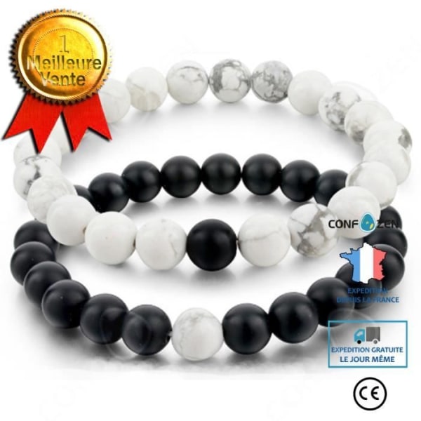 CONFO® Par armbånd turkis hvid mat sort mat, par armbånd i sort og hvid håndlavede perlearmbånd