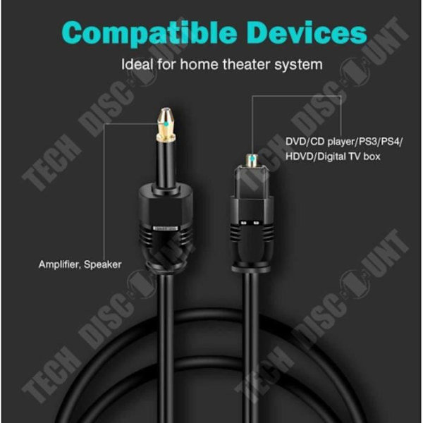 TD® Fiberoptisk audio kabel fra firkantet til rundt mund Cabel til digital audio forstærker med fiberoptik 3,5 mm
