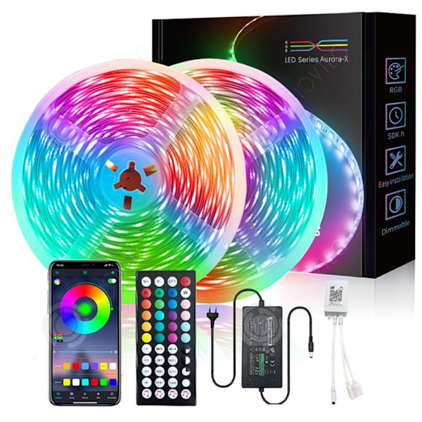 LUNAVO LED båndlys 10m 56 lys pr. meter med 44-tasters fjernbetjening og RGB-kontrol Synkroniser med musik