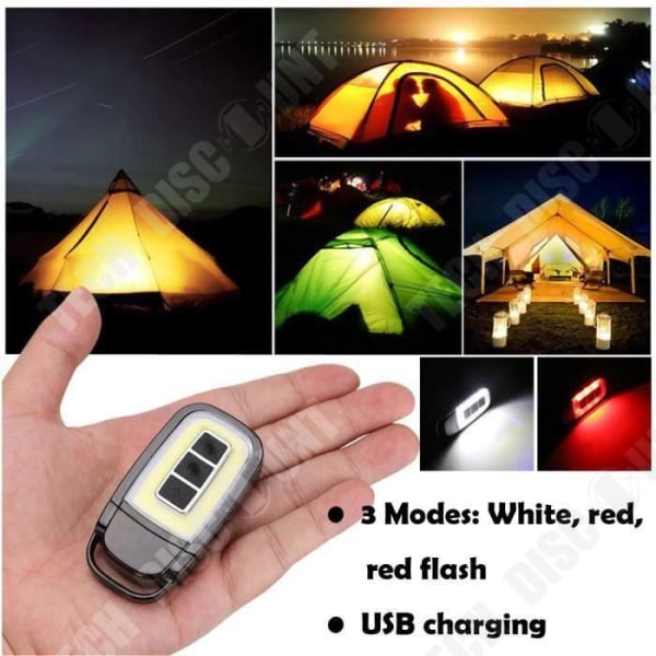 TD® Camping Lommelygte i nøgleform - Mini Camping Lys - COB Lyslanterne - Sort