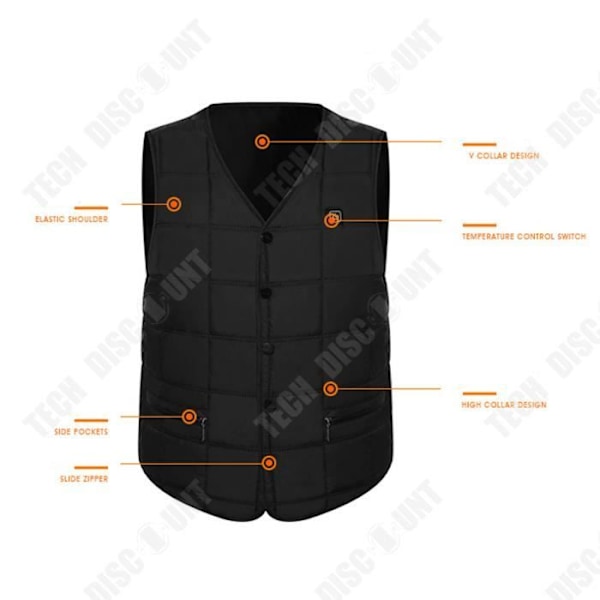 TD® Varmetrøje til kvinder med V-hals, USB intelligent opladning, varm gilet med powerbank Svart S