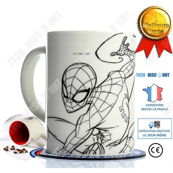 TD® Spider-Man muki lapsille 500 ml, kahvi alla, lasi, alkuperäinen kaksinkertainen seinämä, Marvel tee, vintage valkoinen, lämpöeristetty.