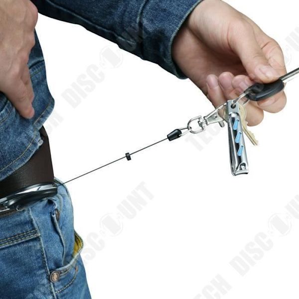Sæt med 3 nøgleringe med en 65 cm lang bælteclip og fjederlås.