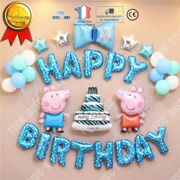 TD® Födelsedagsballongset Cartoon Pig Blå Ballongdekoration Lämplig för födelsedagar