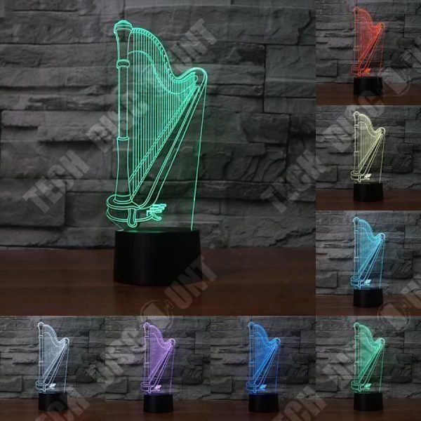 TD® Taktile dekorativ lampe med optisk illusion i 7 farver - harpemodel - lavt forbrug USB-kabel eller 3 AAA-batterier