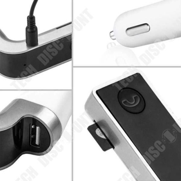 TD® FM-sender til bil - Multifunktionelt bluetooth bilkit med håndfri radio MP3-afspiller USB-lader Sølv